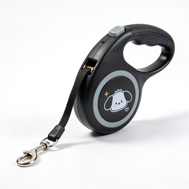 Black Cartoon Puppy Retractable Dog Leash