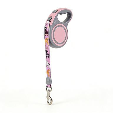 Pink Cartoon Print Retractable Leash