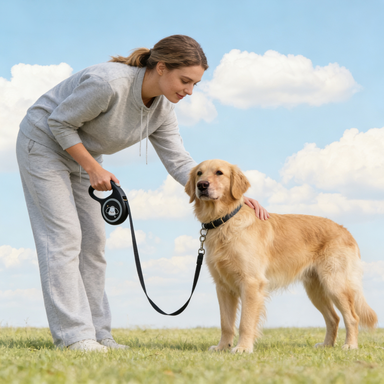 Black Cartoon Puppy Retractable Dog Leash