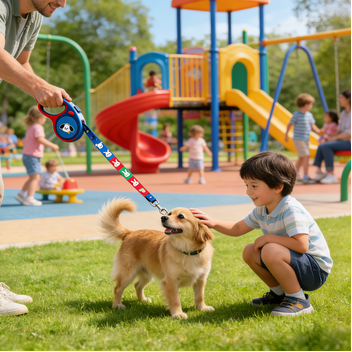 Red-Blue Cartoon Pet Print Retractable Leash