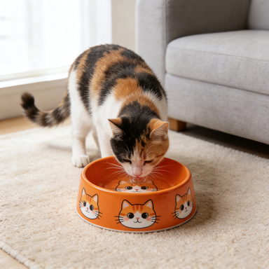Orange Tabby Cat Print Pet Bowl with Saucer