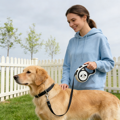 Black-White Cartoon Dog Retractable Leash