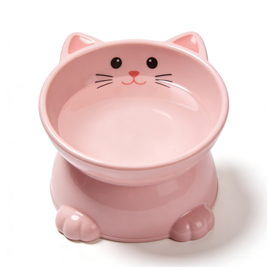 Pink Cat Elevated Pet Bowl