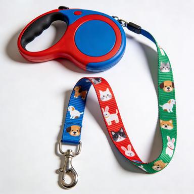 Red-Blue Cartoon Pet Print Retractable Leash