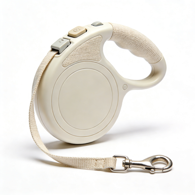Beige Linen-Textured Retractable Dog Leash